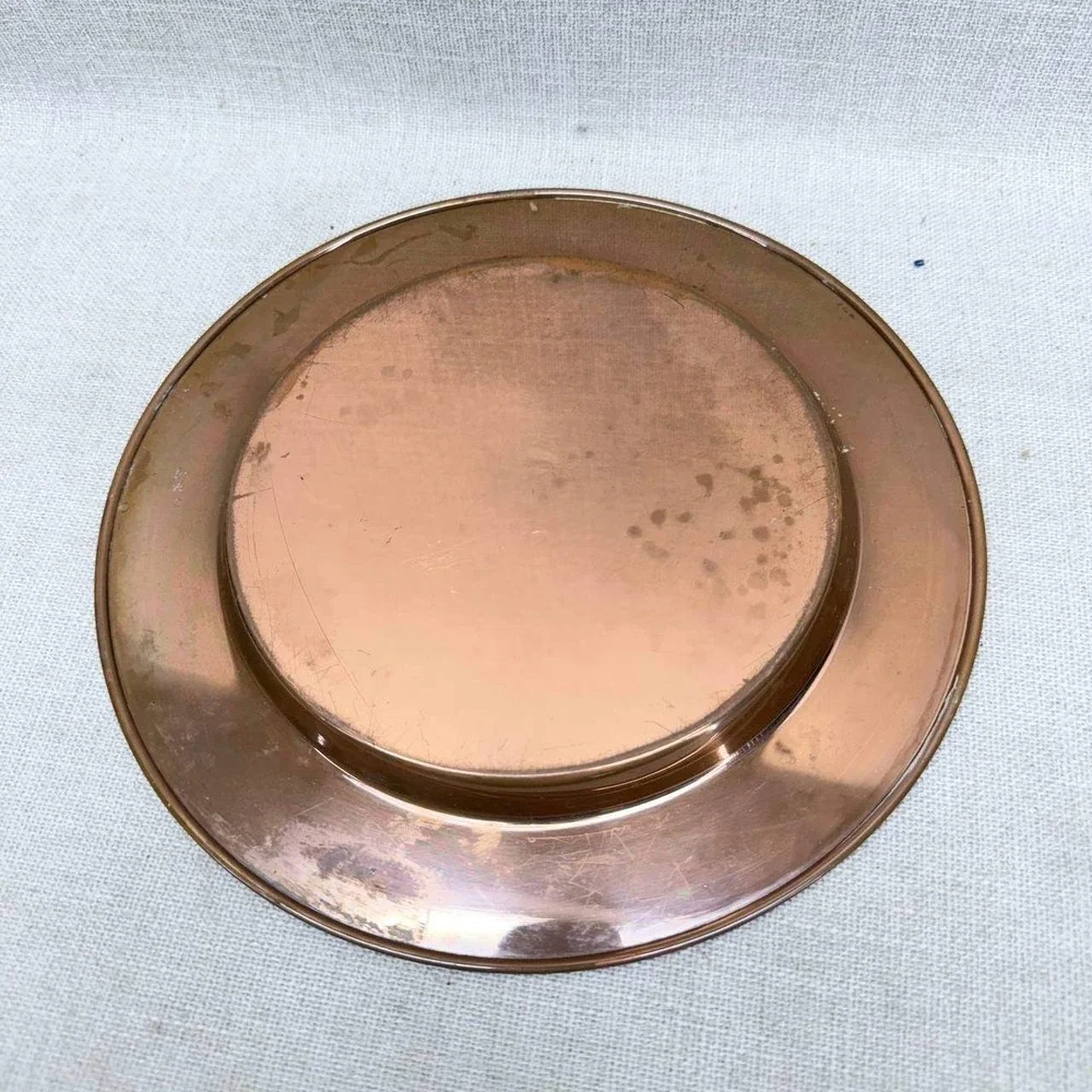 Vintage Portugal Copper Fondue Pot Set with Wood Handle and Underplate 10 inch